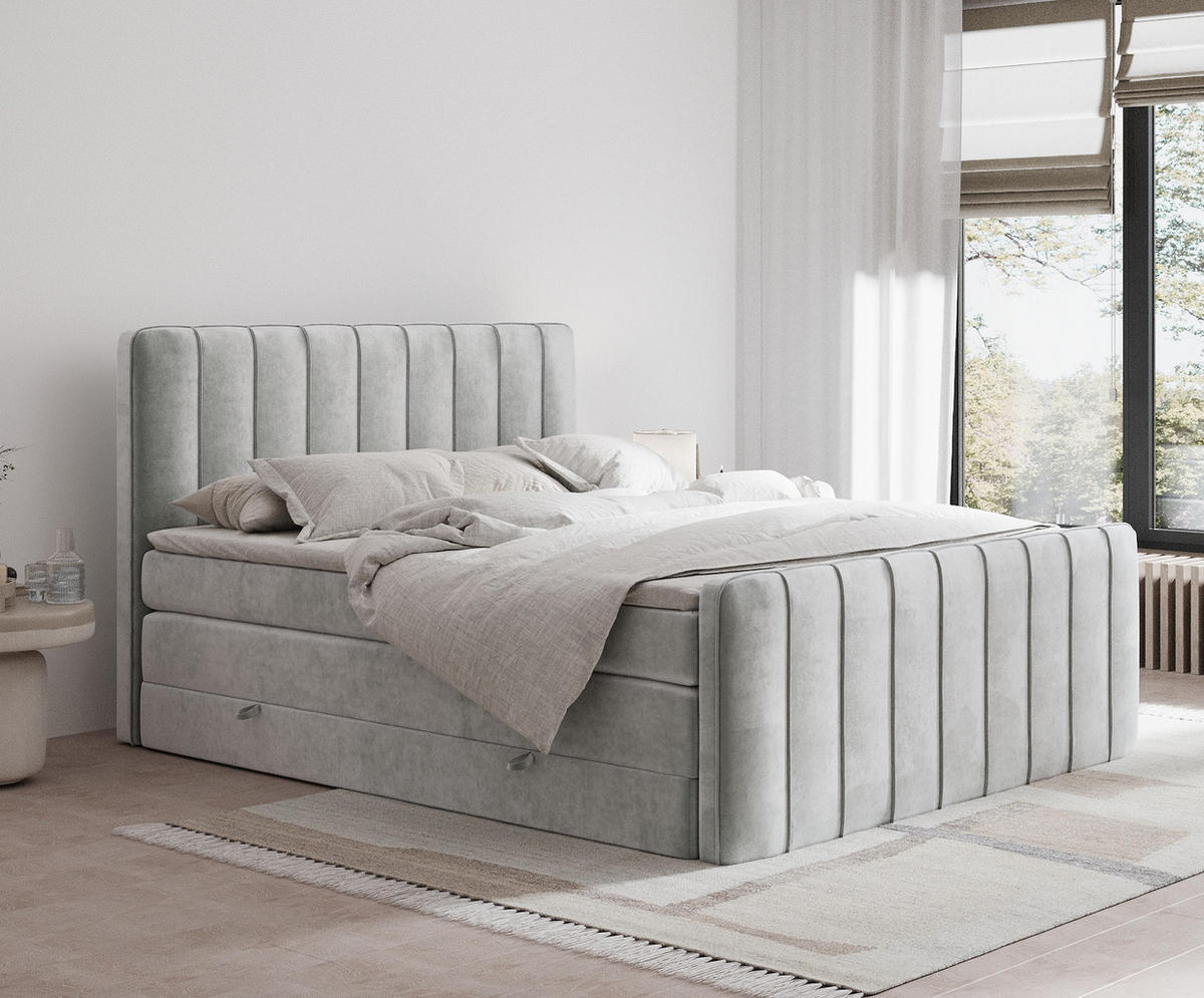 BOXSPRINGBETT Novara Hellgrau 200/200 cm - Hellgrau/Schwarz, Holz/Holzwerkstoff (200/200cm) - Maison de Reve