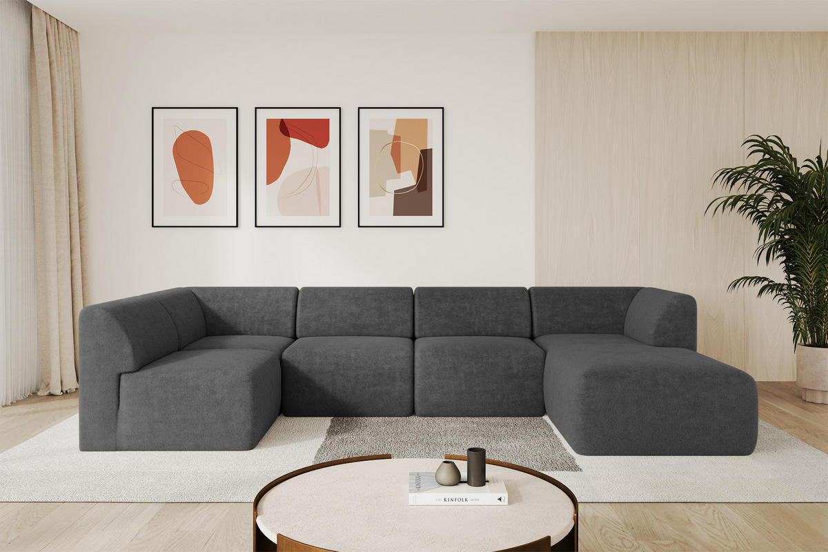 WOHNLANDSCHAFT Ottomane Rechts MOVO-L 345x180x78 cm Dunkelgrau Tissu - Schieferfarben, Holzwerkstoff/Kunststoff (180/78/345cm) - ALTDECOR