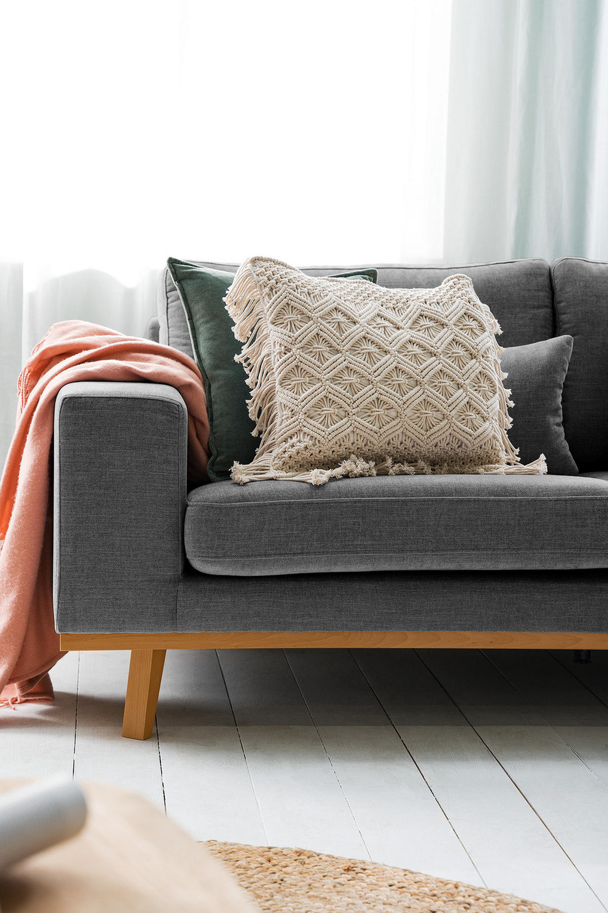 2-SITZER SOFA - Dunkelgrau/Buchefarben, Buchenholz/Textil (197/81/88cm) - home24