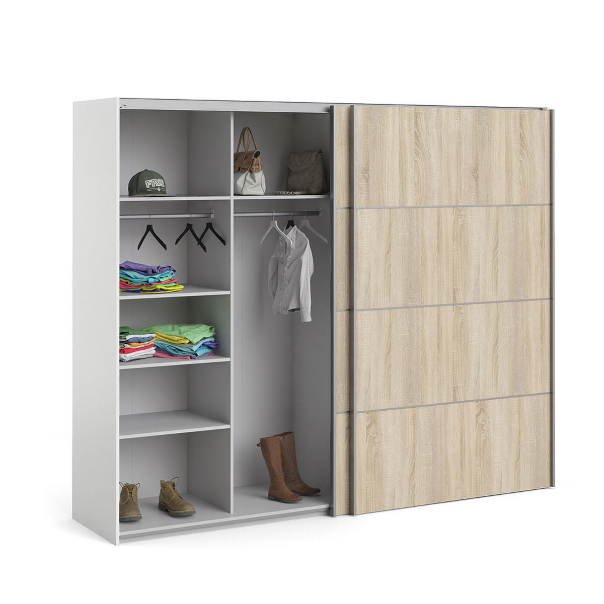 SCHWEBETÜRENSCHRANK Eiche Dekor - Beige, Holzwerkstoff (243/202/64cm) - ebuy24