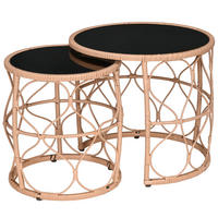 BEISTELLTISCH 2er- Set , für Garten, Balkon, Khaki - Naturfarben, Kunststoff (55/55/51cm) - Outsunny