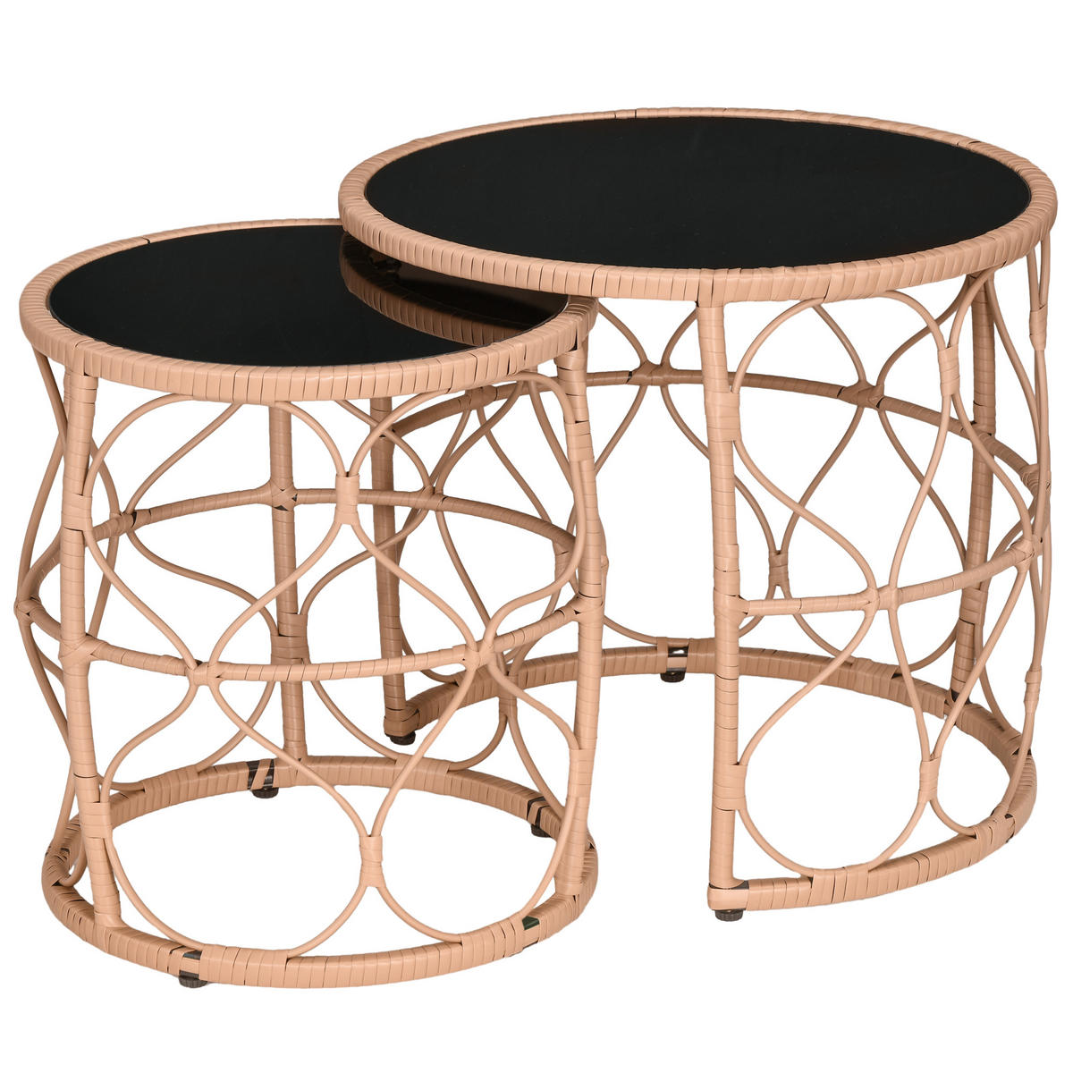 BEISTELLTISCH 2er- Set , für Garten, Balkon, Khaki - Naturfarben, Kunststoff (55/55/51cm) - Outsunny