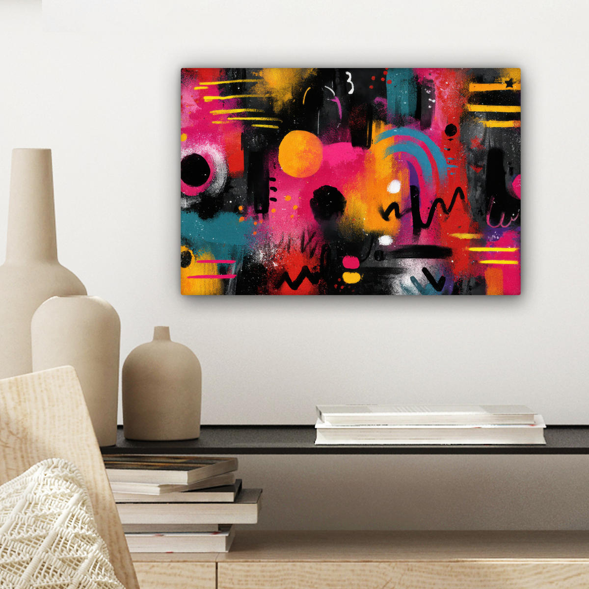 LEINWANDBILD Farbflächen - Formen - Bunt - Abstrakt Deko Schlafzimmer 30x20 cm - Pink, Textil (30/20cm) - MuchoWow