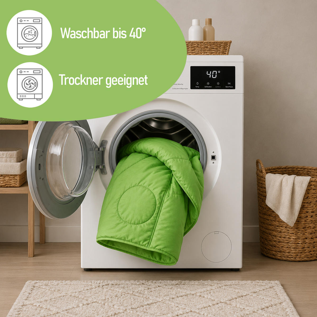 VERWANDLUNGSDECKE 2 in 1 - Grün 135x200 cm - Grün, Textil (135/200cm) - Bestlivings