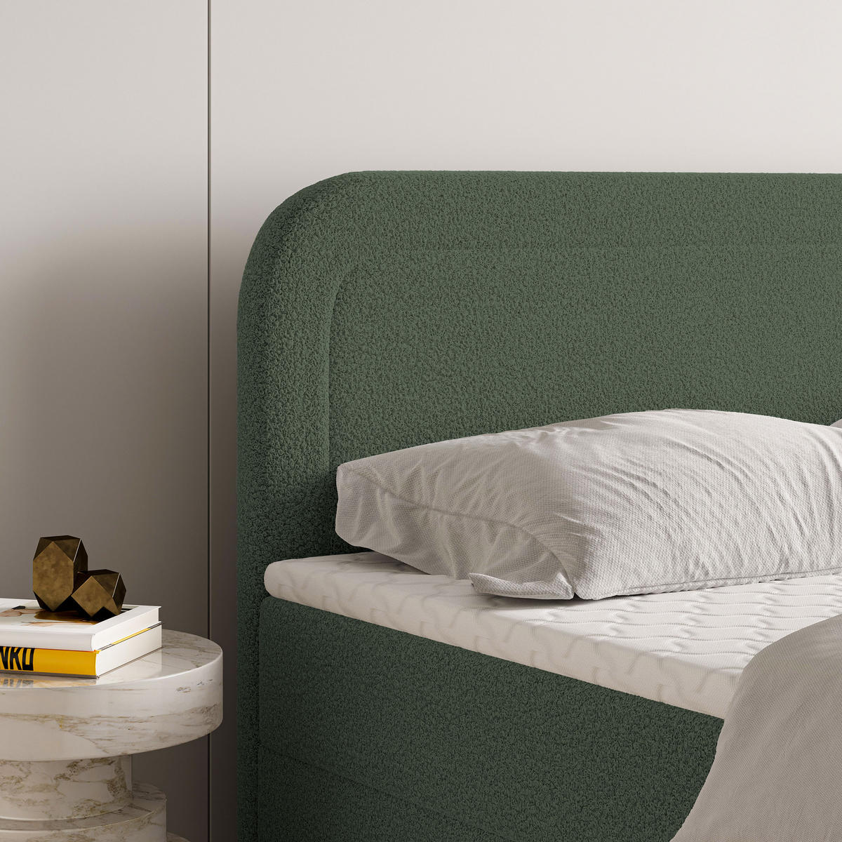 BOXBETT ARMEL 180x200 cm mit Matratze und Topper - Grün - Grün, Holz (180/200cm) - MASSENO