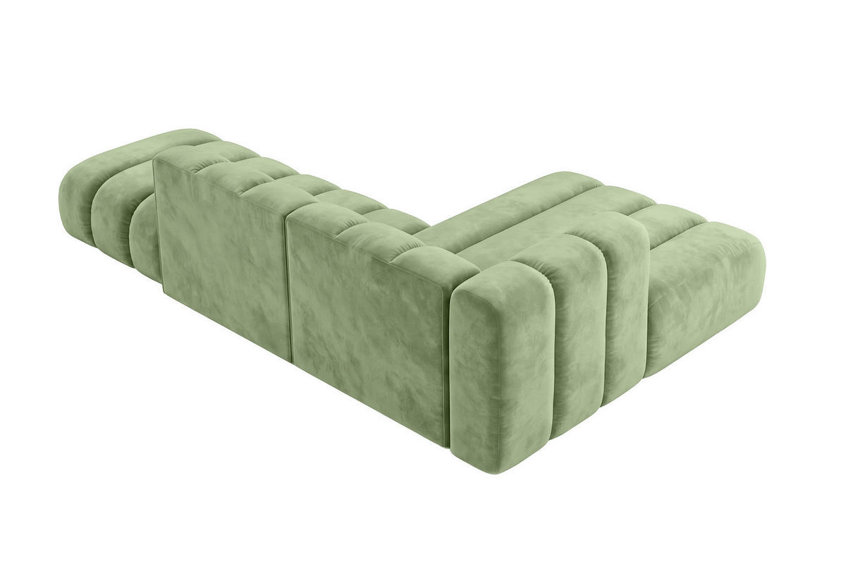 ECKSOFA Modulares In L-Form Mit Hocker, Velvet-Stoff Riviera, Olive, Rechts, GRAND Mini - Grün, Holz (295/179cm) - Kaiser Möbel