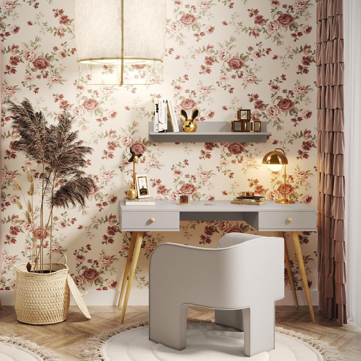SCHREIBTISCH Kaschmir Skandinavischer Stil Mit Schubladen - Beige, Holzwerkstoff (135/135/79cm) - Sepro Meble