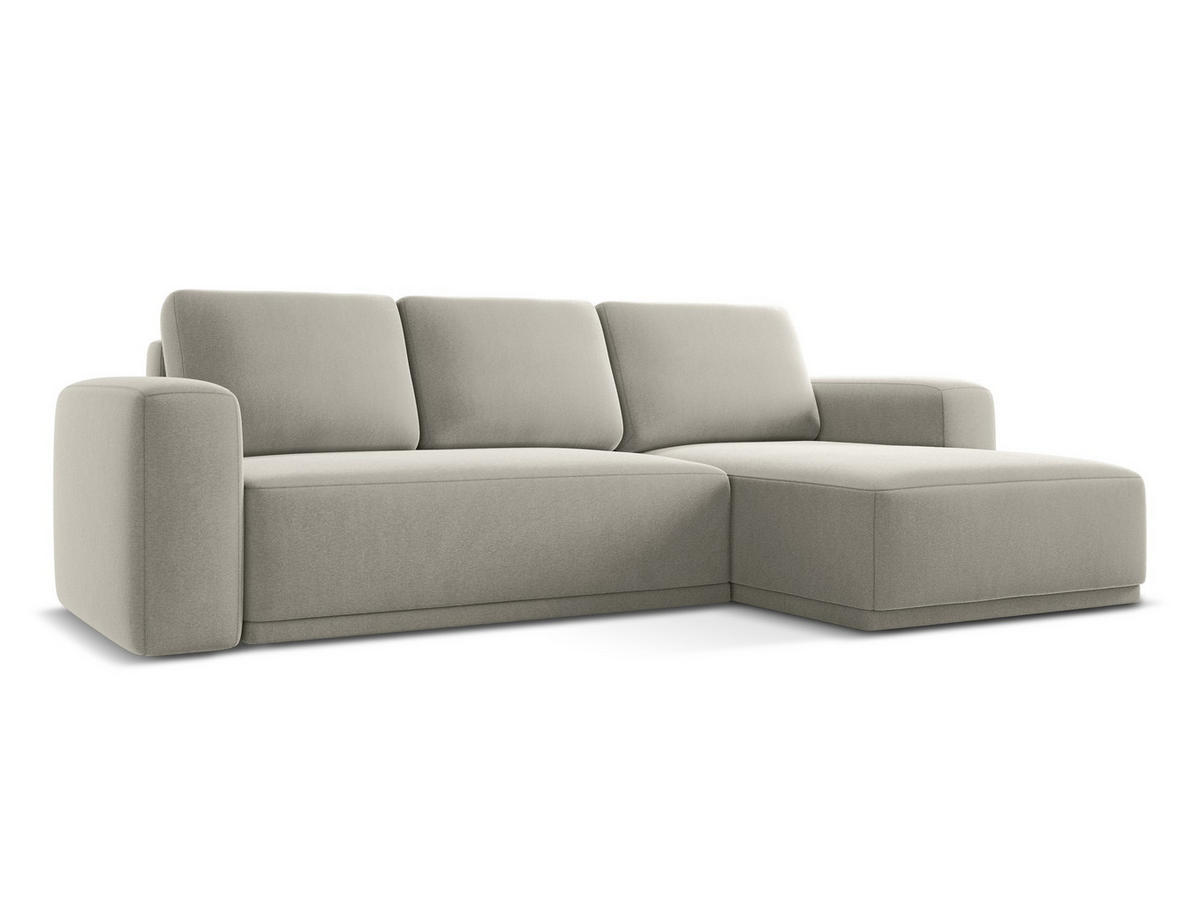 ECKSOFA mit Schlaffunktion Samt Stoff Creme - Perlmutt/Creme, Kunststoff/Textil (258/160cm) - Makamii