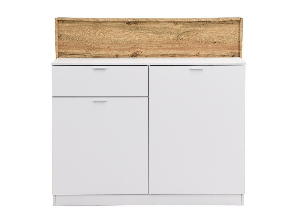 BARMÖBEL mit 2 Türen & 1 Schublade - MDF - Weiß & Holzfarben - LAMONIA - Naturfarben, Holz (120/115/50cm) - Vente-Unique