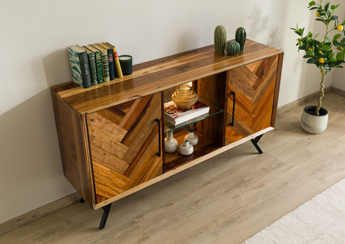 SIDEBOARD Altholz 150x40x81 natur lackiert AVIGNON #110 - Braun, Holz (150/81/40cm) - Massivmoebel24