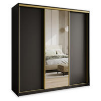 SCHWEBETÜRENSCHRANK TAVI 180/205/60 cm 3-türig mit Spiegel und Schubladen Schwarz - Goldfarben/Schwarz, Holzwerkstoff (180/205/60cm) - MASSENO