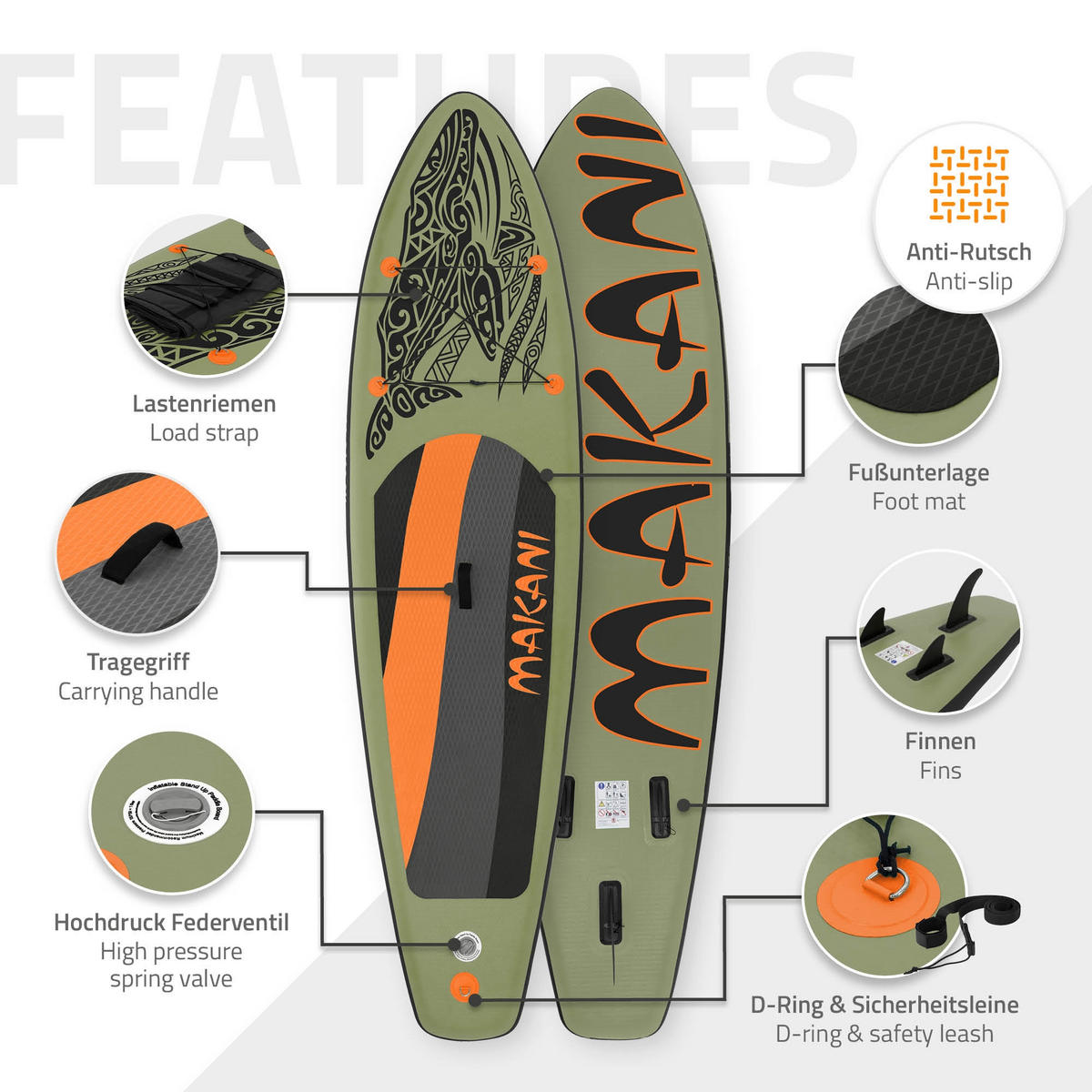 STAND UP PADDLE BOARD Makani Olive - Olivgrün, Kunststoff (320/80/15cm) - ECD-Germany