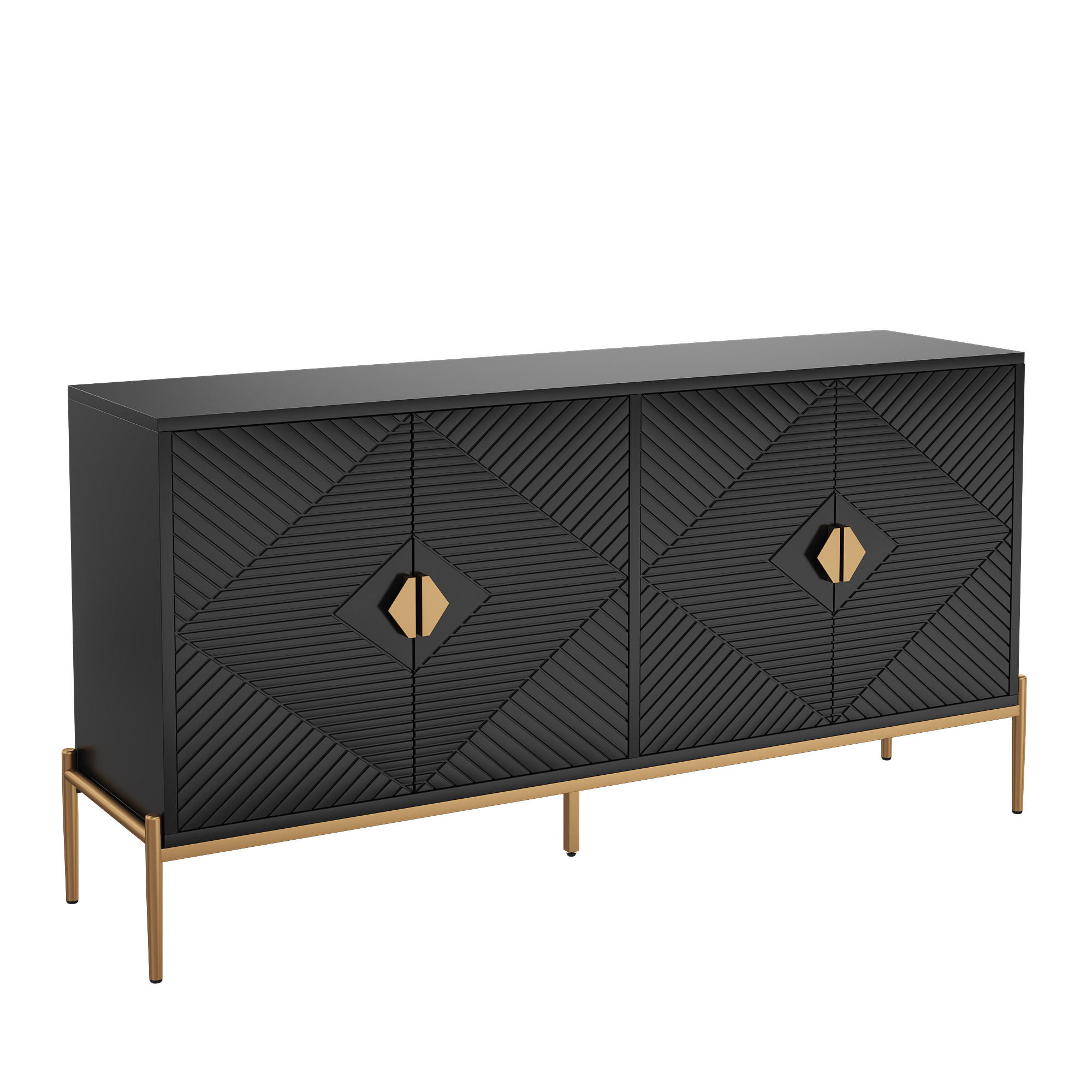 SIDEBOARD DE-37612 162/40/80 cm mit geometrischem Muster Schwarz - Schwarz, Holzwerkstoff (162/80/40cm) - ComfortXL