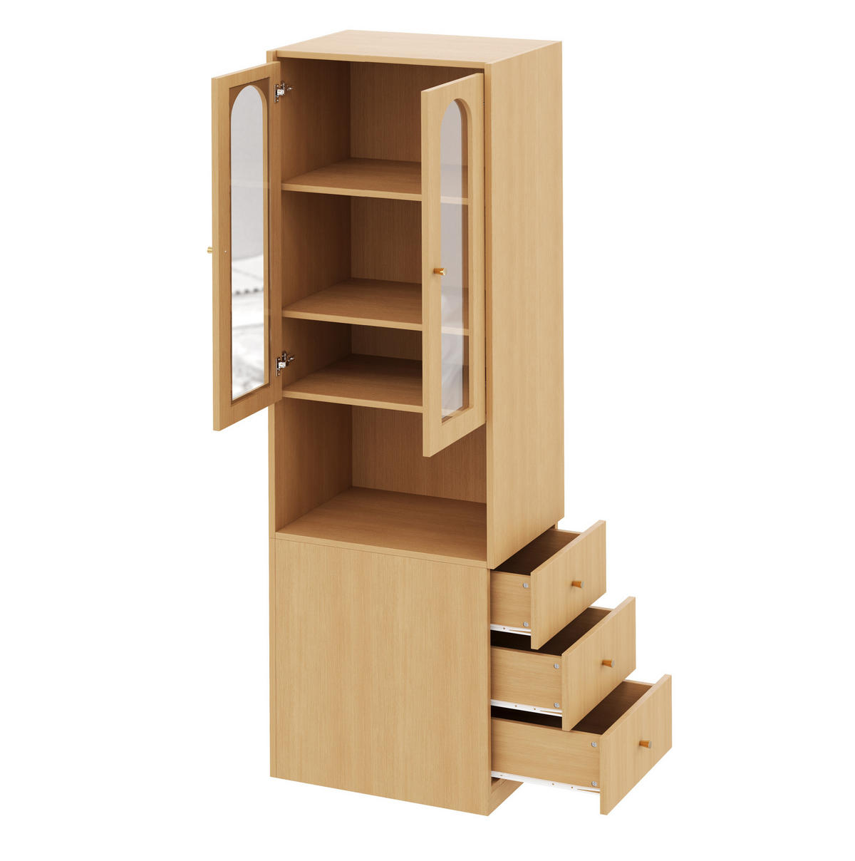 HIGHBOARD 60/40/200 cm in Eichefarben mit LED-Beleuchtung und GlasHighboard - Eichefarben, Holzwerkstoff (60/200/40cm) - Flora Grace