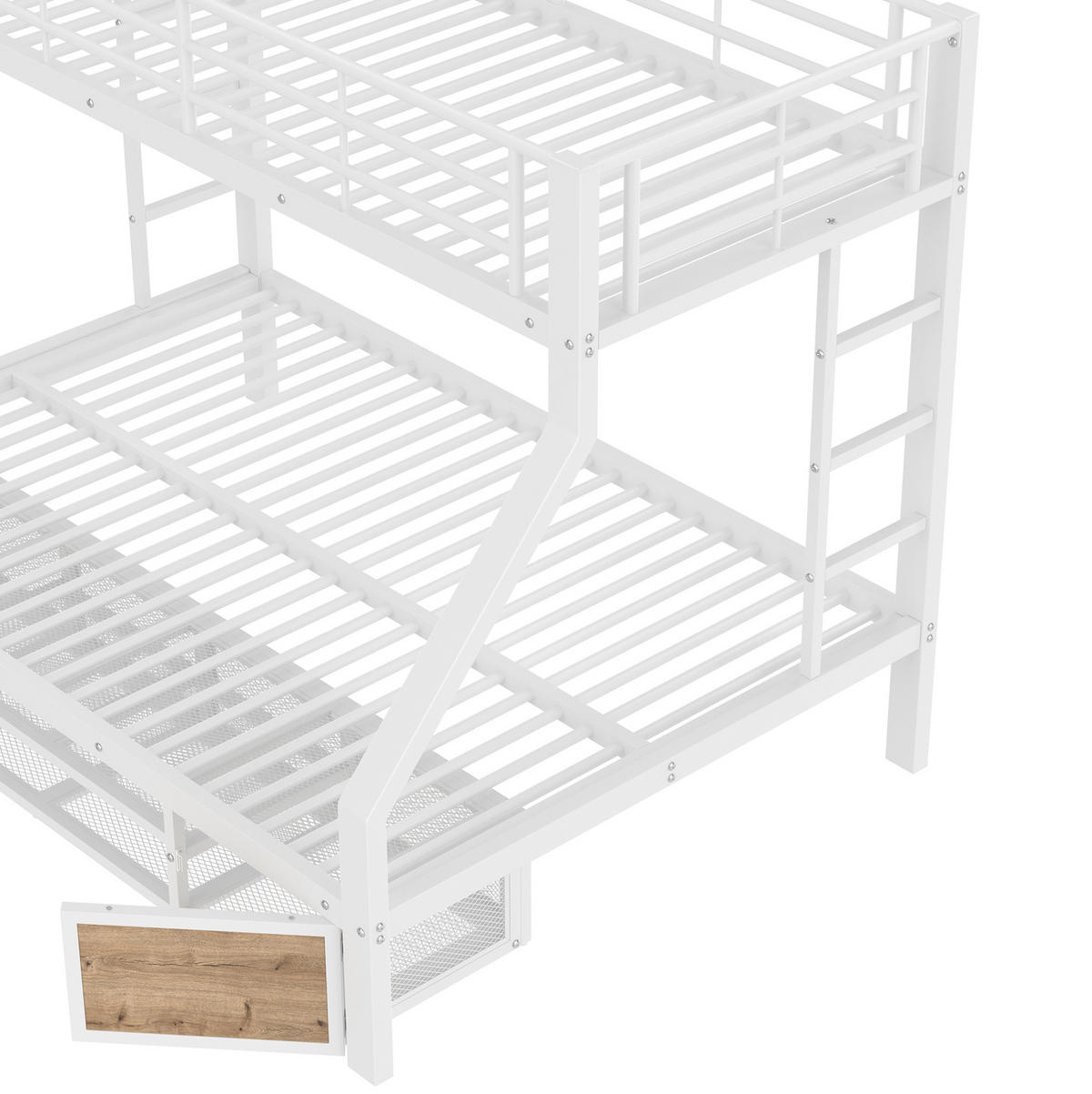 ETAGENBETT aus Metall und MDF 140x200 cm Weiß mit Schuhschrank, Staufächern und Leiter - Weiß, Metall (140/200cm) - Modfu