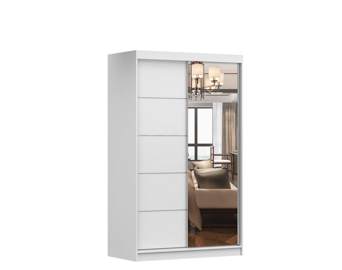 SCHIEBETÜRENSCHRANK - NOAH 05 Weiß - Weiß, Holzwerkstoff/Metall (120/200/61cm) - Möblo