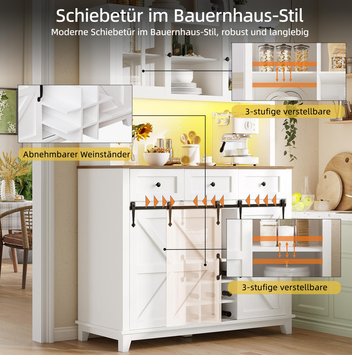 HOCHSCHRANK mit LED 105 x 38,4 x 180 cm MDF Weiß - Weiß, Holzwerkstoff (38.4/180/105cm) - Meubliv