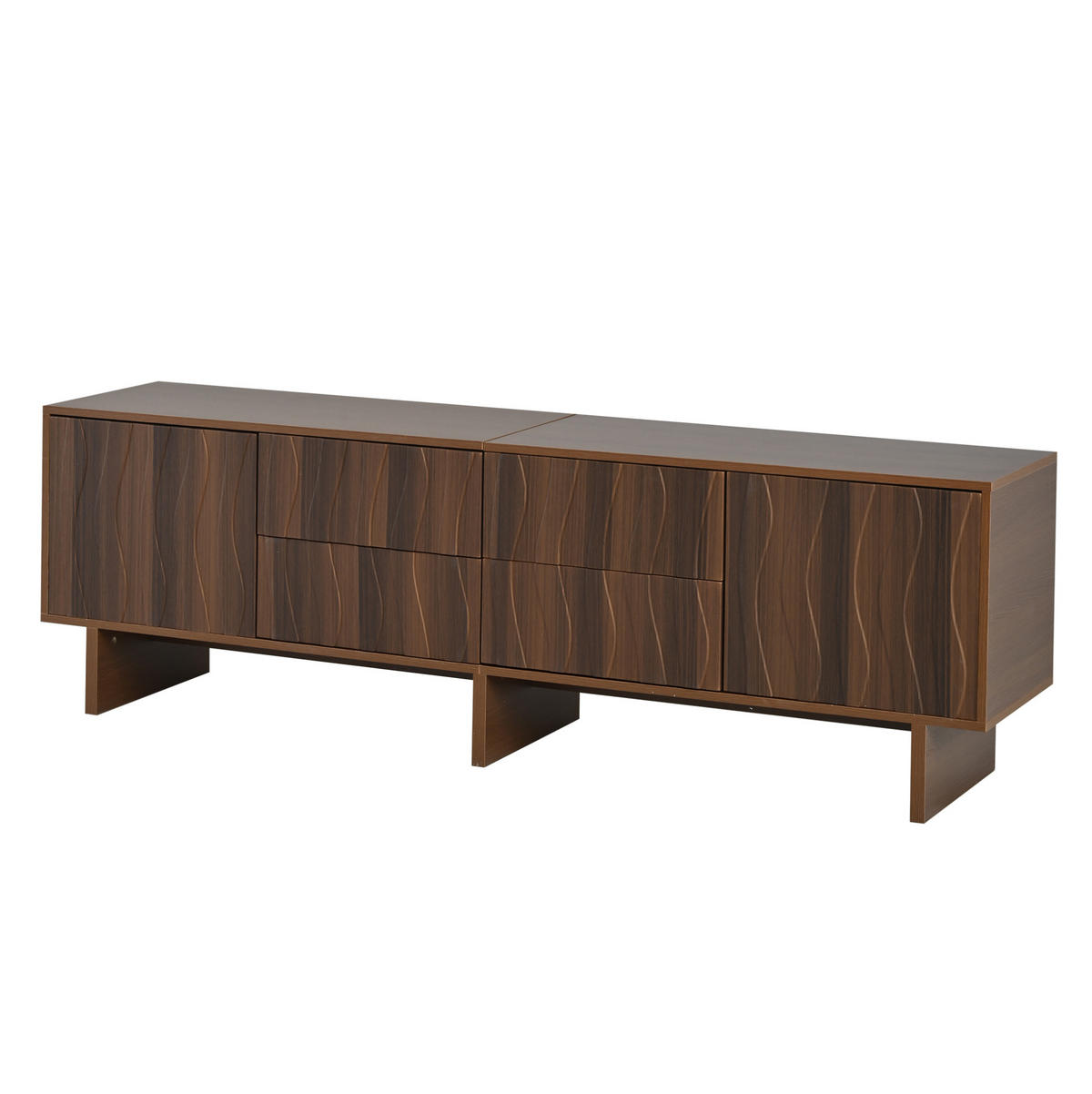 TV stolík 180/40/56 cm tmavý orech z drevotriesky s vlnitým dizajnom, 4 zásuvkami a 2 dvierkami - hnedá, kompozitné drevo (180/56/40cm) - OKWISH