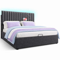 POLSTERBETT 140/200 cm in Grau Leinen mit Stauraum, LED, USB und Matratze - Grau, Holzwerkstoff/Textil (140/200cm) - CHICFURN