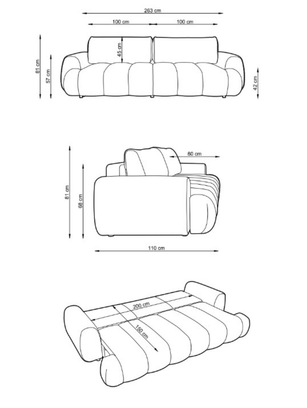 BETTSOFA SITO Creme Geflochtener Stoff mit Schlaffunktion - Creme, Textil (110/81/263cm) - MASSENO