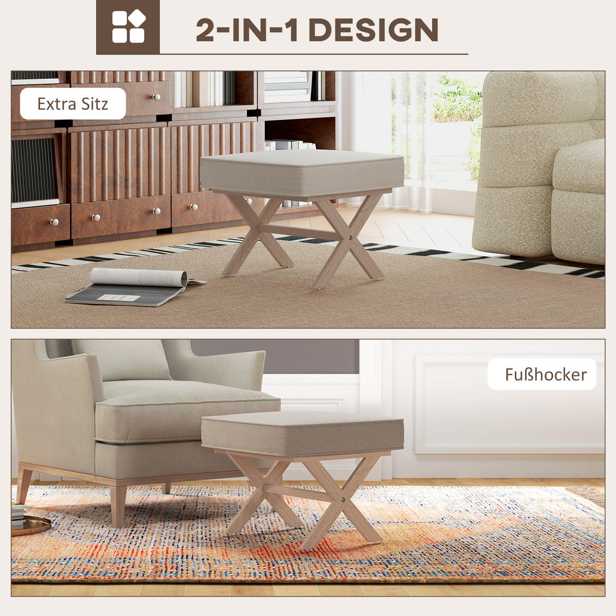 SITZHOCKER, Polsterbank mit Leinenoptik, Beige - Beige, Kunststoff (51/42/47cm) - HOMCOM