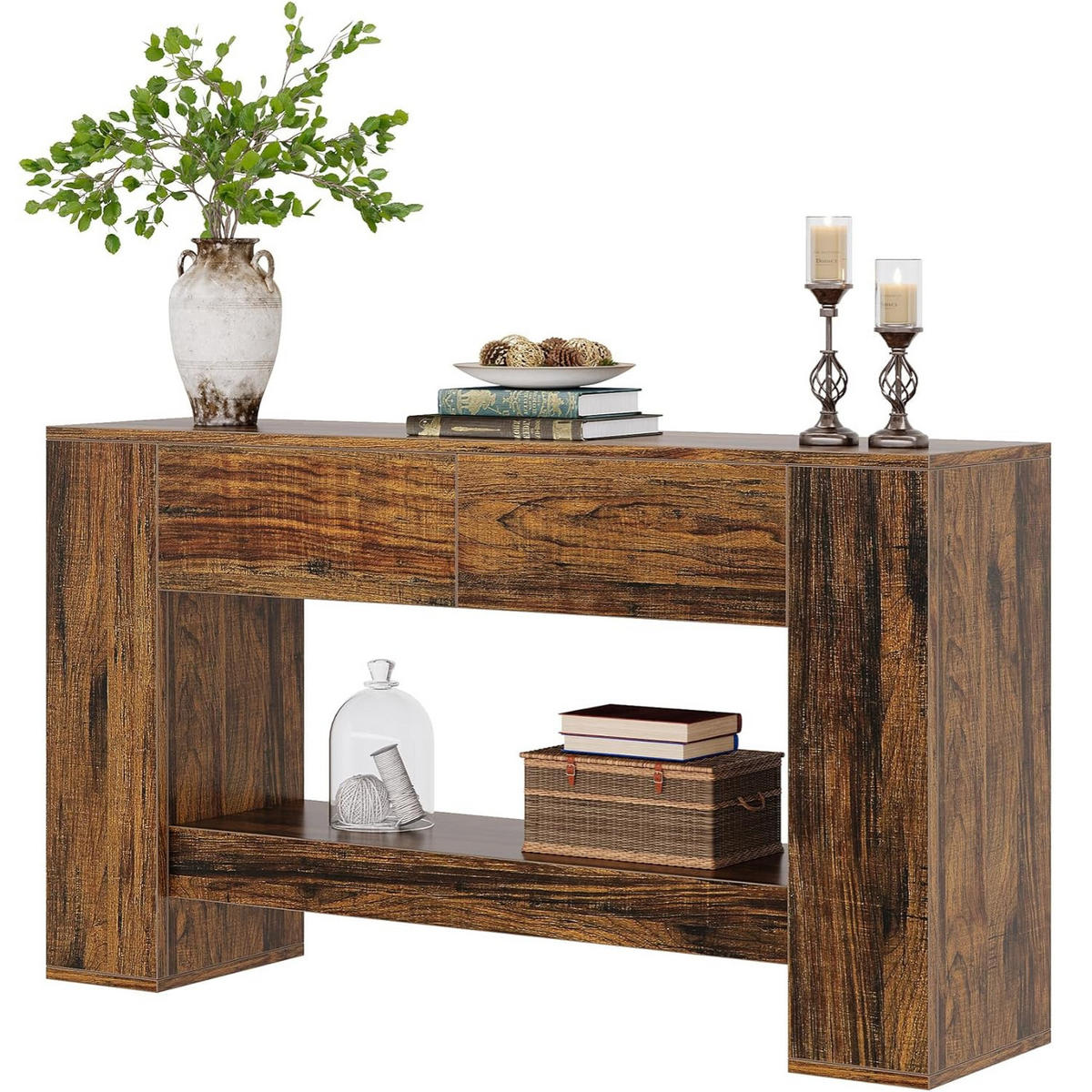 KONSOLENTISCH Holzoptik Braun mit 2 Schubladen 140×30 cm - Ahornfarben, Holzwerkstoff/Metall (30/140/85cm) - Quality Elegance