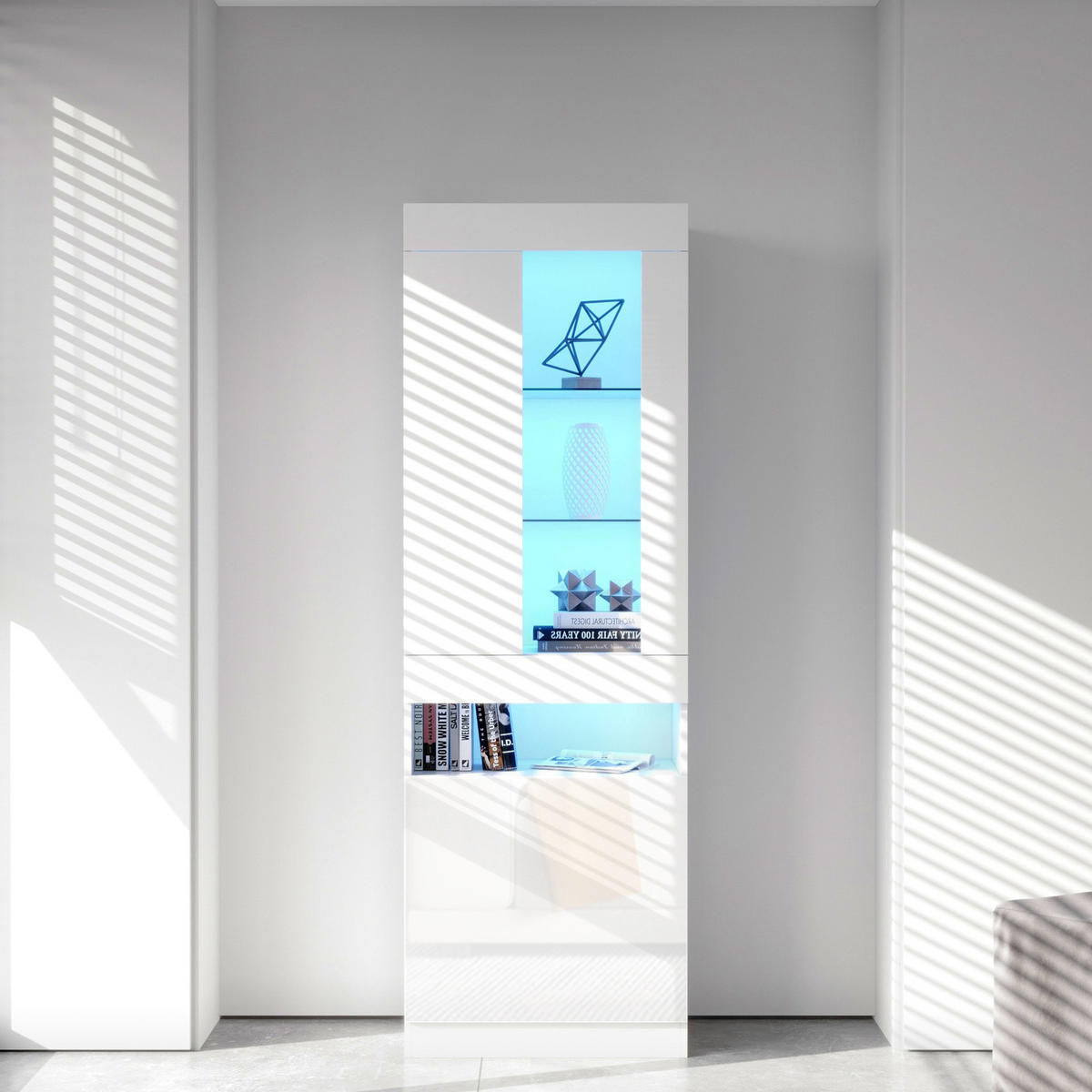 VITRINE 50/40/180 cm Weiß aus Spanplatte mit LED-Beleuchtung - Weiß, Holzwerkstoff (40/180/50cm) - OKMYHOME