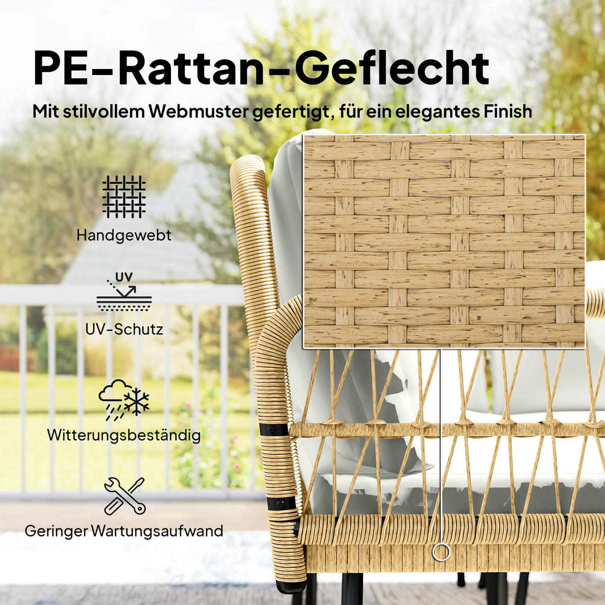 LOUNGESET 4 TLG. aus Polyrattan Stahl Cremeweiß - Transparent/Creme, Kunststoff/Metall - Outsunny