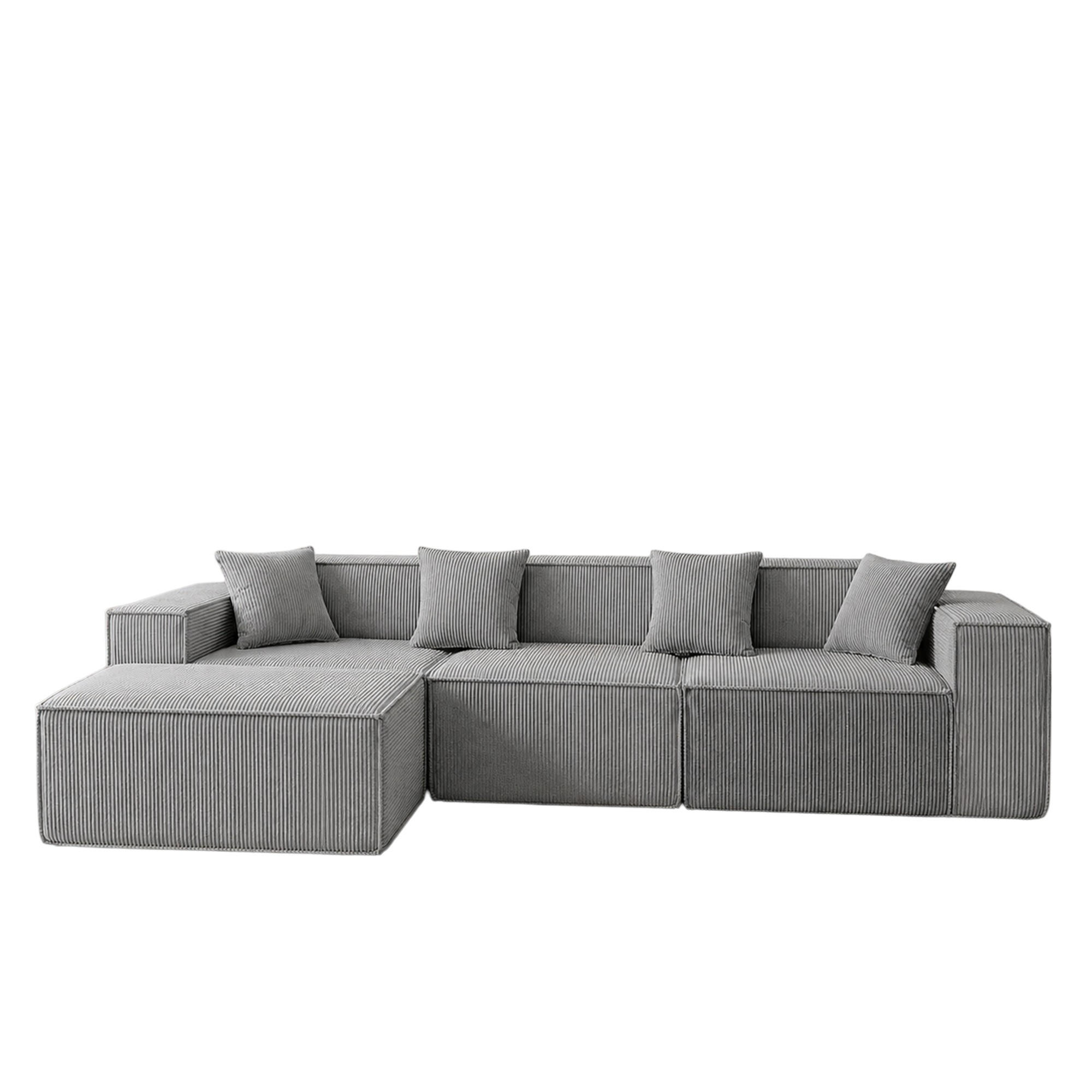 SOFA modular 3-Sitzer Struktur-Cordstoff Grau - Grau, Textil (165/279cm) - Meubliv