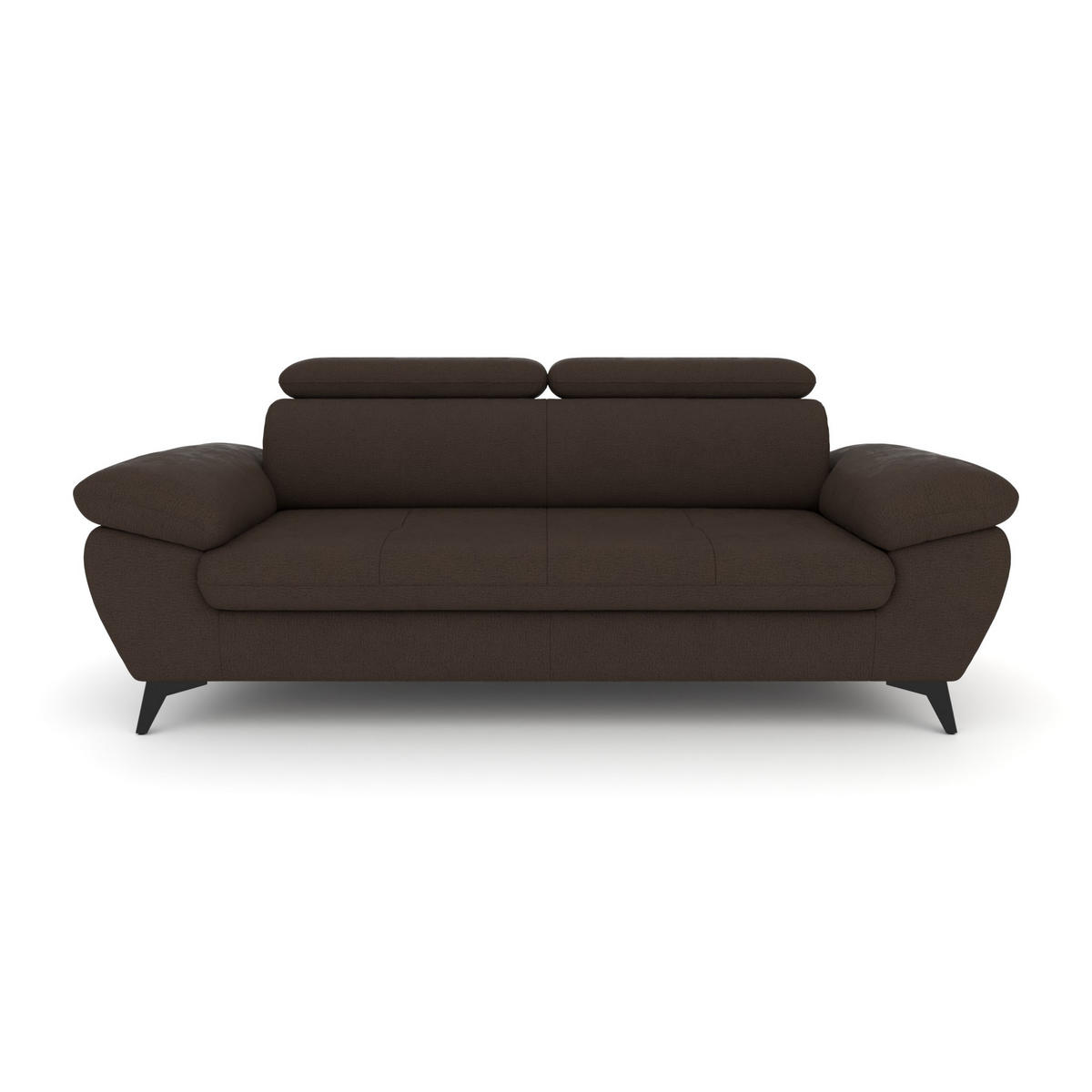 3-SITZER Karlstad Flachgewebe Braun verstell. Kopfstützen B 215 cm - Dunkelbraun, Kunststoff/Textil (215/84/100cm) - foamnova