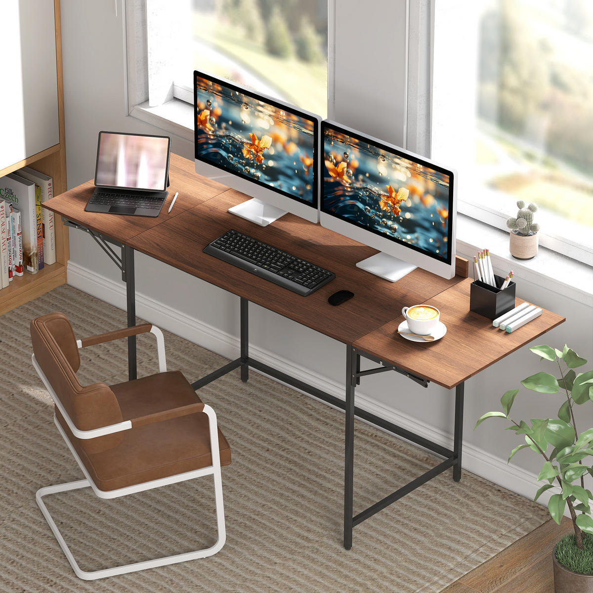 COMPUTERTISCH Walnussoptik und Schwarz klappbar 170/58/78 cm - Walnussfarben, Holzwerkstoff (58/170/78cm) - PANGIVO