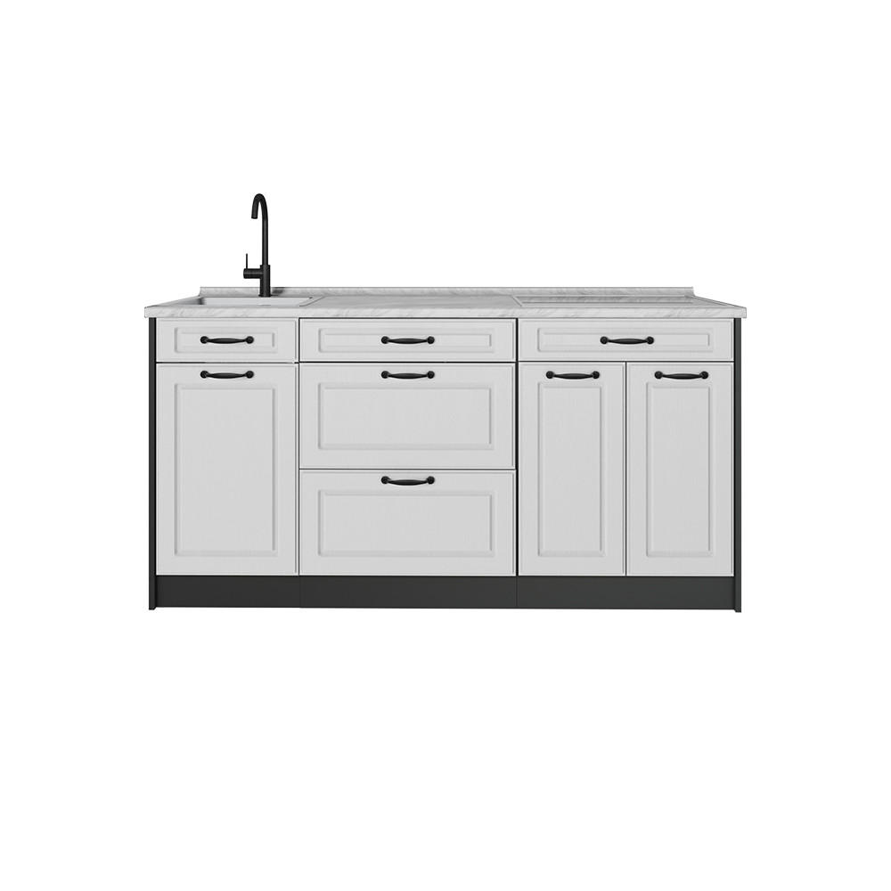KÜCHENBLOCK R-Line, Weiß Landhaus/Anthrazit, 160 cm Arbeitsplatte Marmor - Anthrazit/Weiß, Holzwerkstoff (160/81.6/60cm) - Vicco