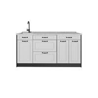 KÜCHENBLOCK R-Line, Weiß Landhaus/Anthrazit, 160 cm Arbeitsplatte Marmor - Anthrazit/Weiß, Holzwerkstoff (160/81.6/60cm) - Vicco