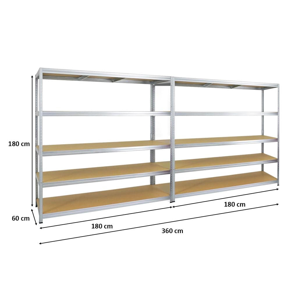 SCHWERLASTREGAL Giant Elephant 2er-Set mit 2x 180x180x60 cm Fachlast 200 kg Verzinkt - Silberfarben, Metall (360/180/60cm) - PROREGAL