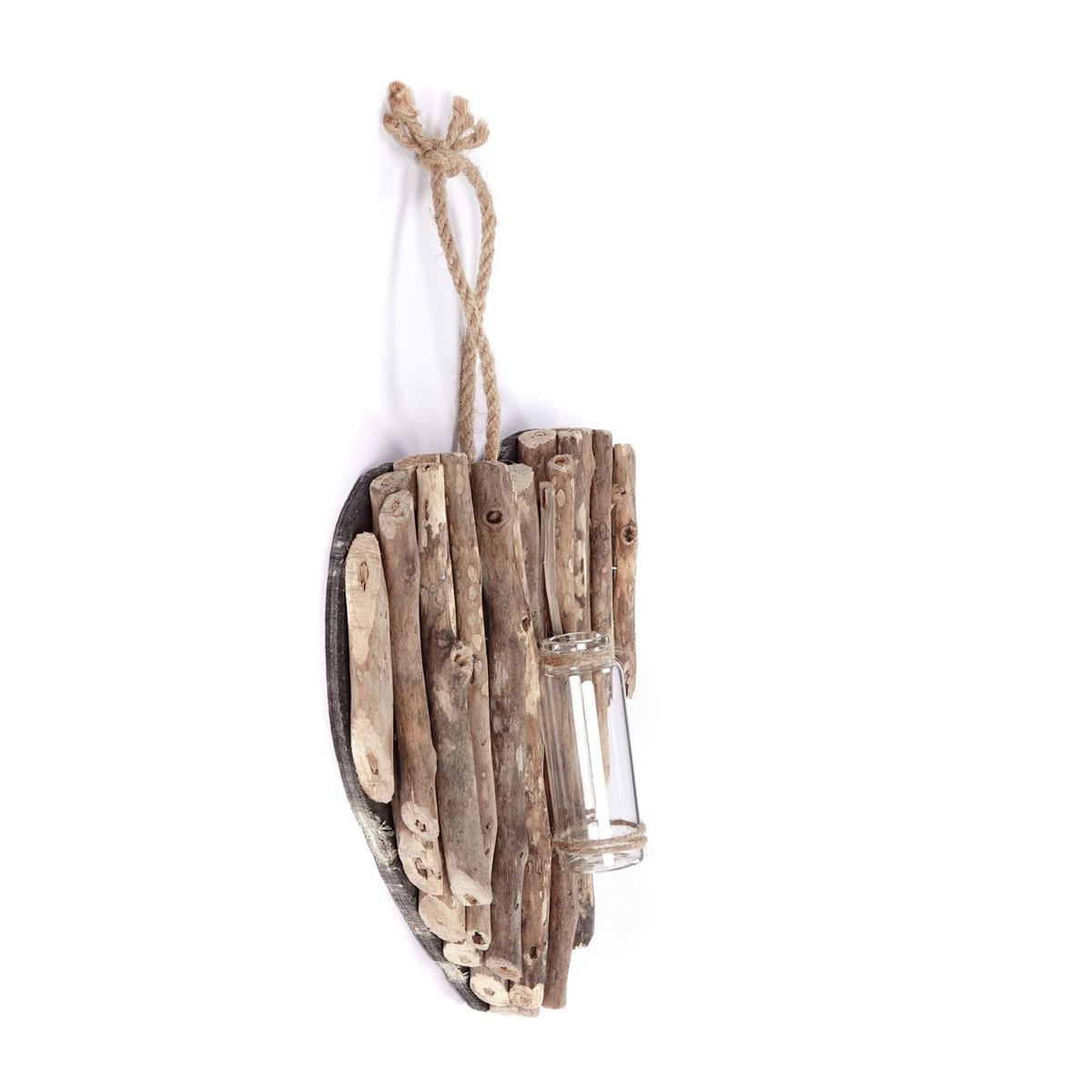 WANDVASE Flor Treibholz, Herzform, mit Reagenzglas naturfarben - Naturfarben, Holz (21/22/3cm) - CREEDWOOD