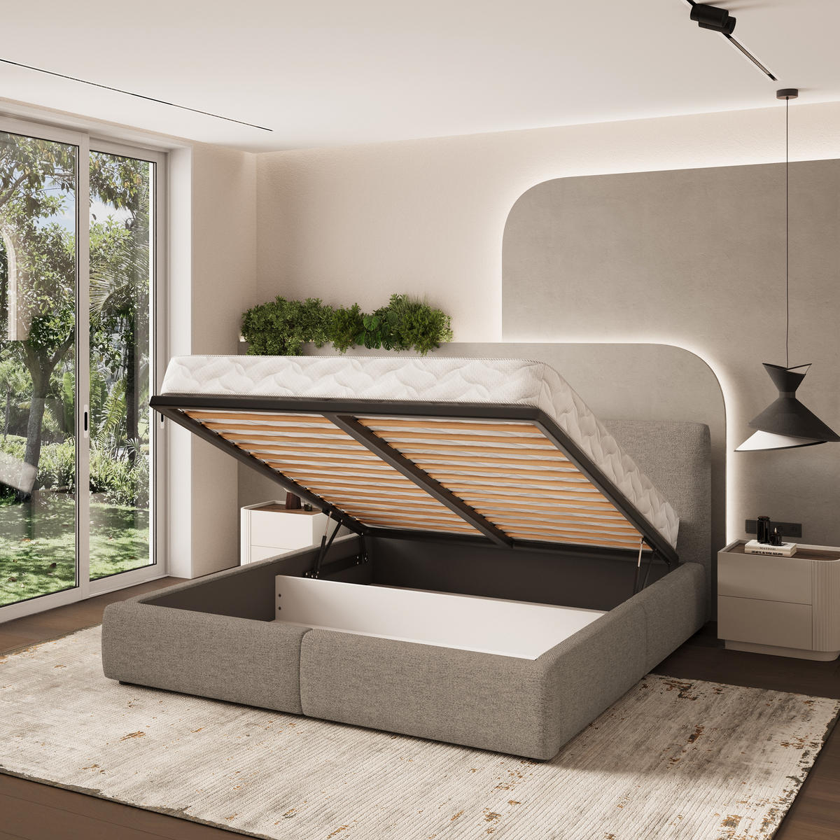 POLSTERBETT FELURO 160x200 cm mit Bettkästen - Braun - Braun, Holz (160/200cm) - MASSENO