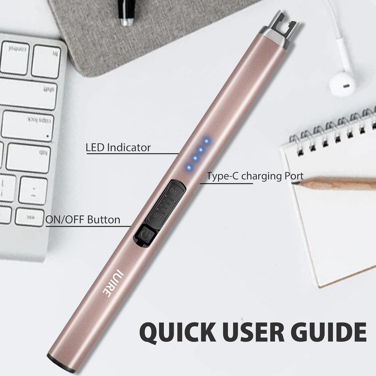 FEUERZEUG elektrisch wiederaufladbar mit Doppel-Sicherheitsschalter Schwarz/Roségold - Multicolor, Kunststoff (1.5/1.5/18.9cm)