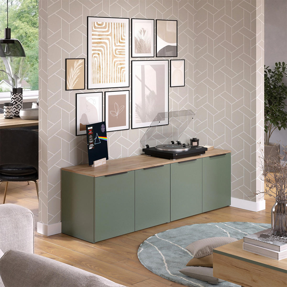 ŽIVÁ STĚNA Wido Zelená - Sonoma dub/zelená barva, kompozitní dřevo (80/50/40cm) - Vicco