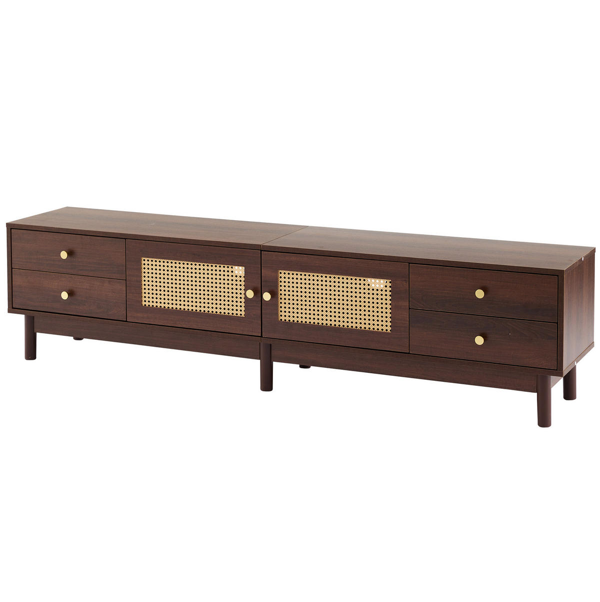 TV-LOWBOARD 180/35/44 cm mit 4 Schubladen, Rattantüren & Kabeldurchlass - Rotbraun, Holzwerkstoff (180/44/35cm) - BEAOK