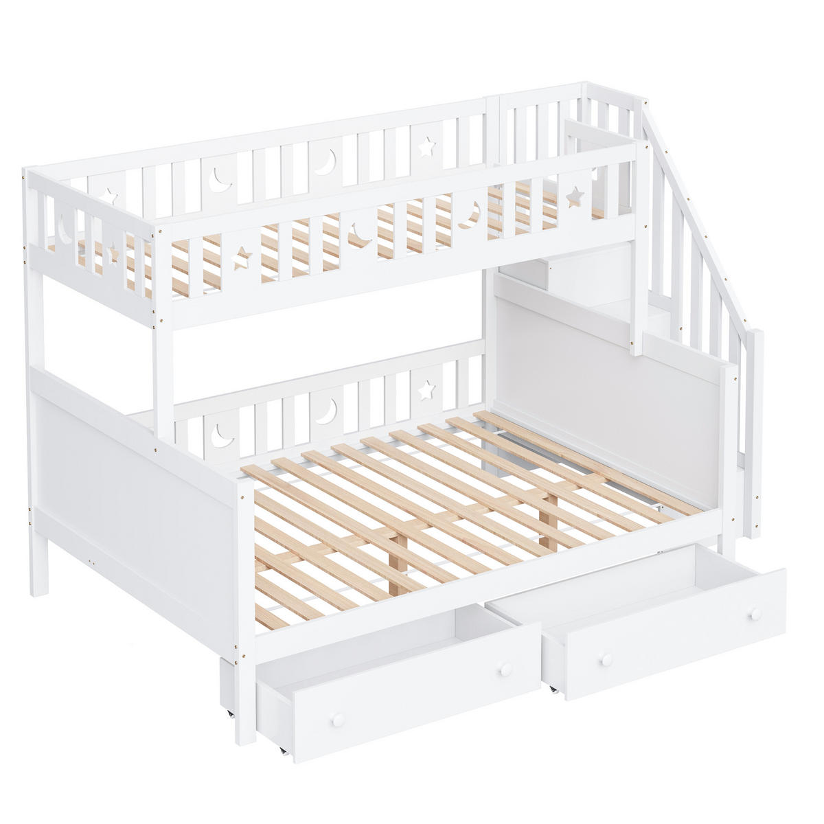 ETAGENBETT 90/200 cm und 140/200 cm weiß mit Sicherheitsleiter und Stauraum - Weiß, Holz (90/200cm) - OKWISH