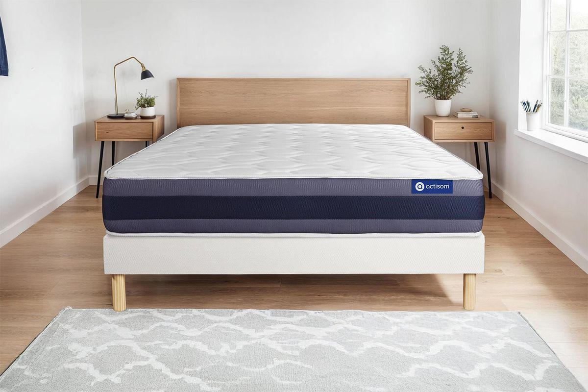 BETT Actilatex morpho Latex und Memory-Schaum 90 x 200 cm h1 - Kit Bettgestell Weiß - Beige/Weiß, Karton/Holz (90/200cm) - ACTISOM