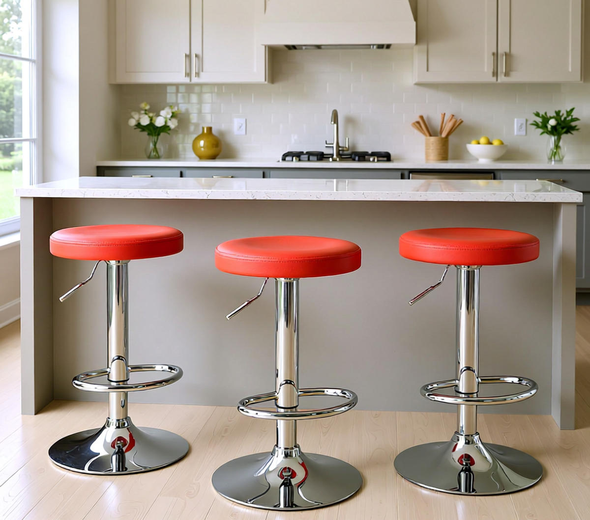 BARHOCKER Pontius Kunstleder chrom rot - Chromfarben/Rot, Kunststoff/Metall (38.5/81/38.5cm) - TPFLiving