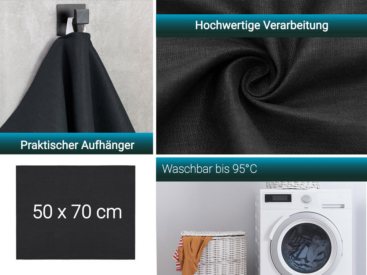 GESCHIRRTÜCHER, 4er-Set, 50x70 cm, 100% Leinen, Schwarz - Schwarz, Textil (50/70cm) - Zollner