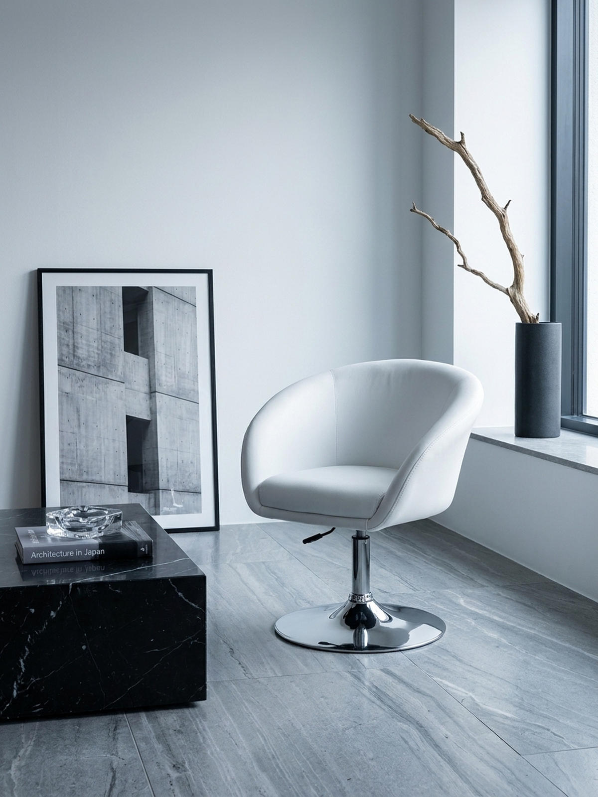 LOUNGESESSEL verstellbare Sitzhöhe mit Trompetenfuß Retro LIFT , Weiß 62x55x84 cm - Silberfarben/Weiß, Kunststoff/Textil (62/84/55cm) - KADIMA DESIGN