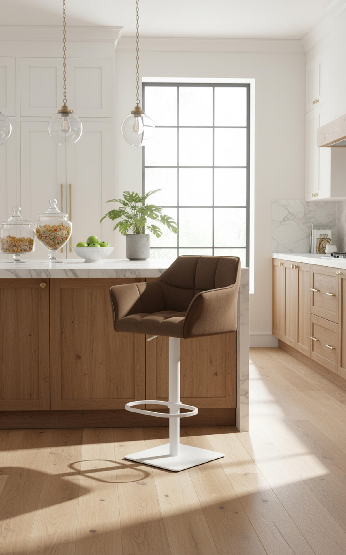 BARHOCKER Damaskus W Samt braun - Braun/Weiß, Textil/Metall (64/110/48cm) - TPFLiving