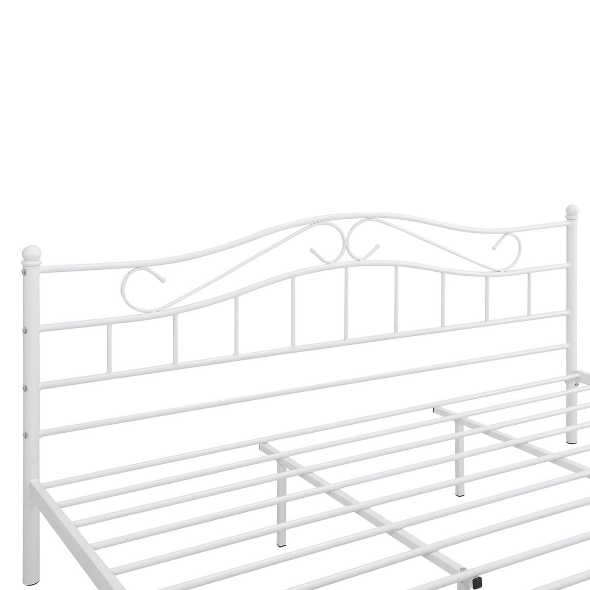 METALLBETT Florenz mit Matratze - Weiß, Textil/Metall (180/200cm) - [en.casa]