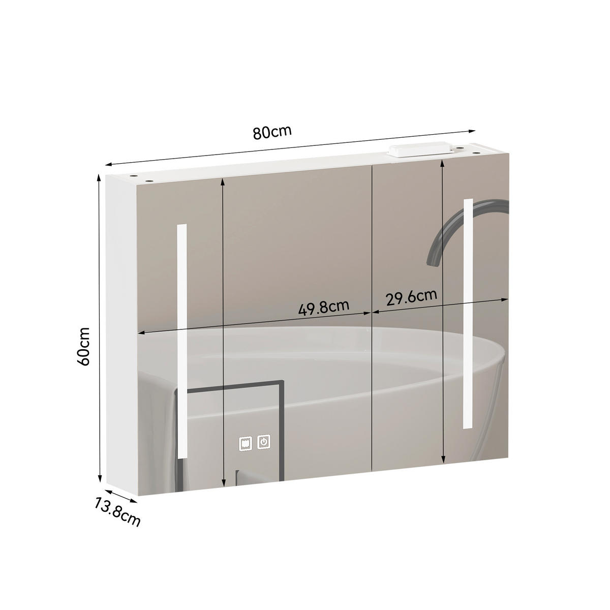 SPIEGELSCHRANK Weiß wandhängend mit LED-Beleuchtung und Stauraum 80/14/60 cm - Weiß, Holzwerkstoff (80/60/14cm) - PANGIVO