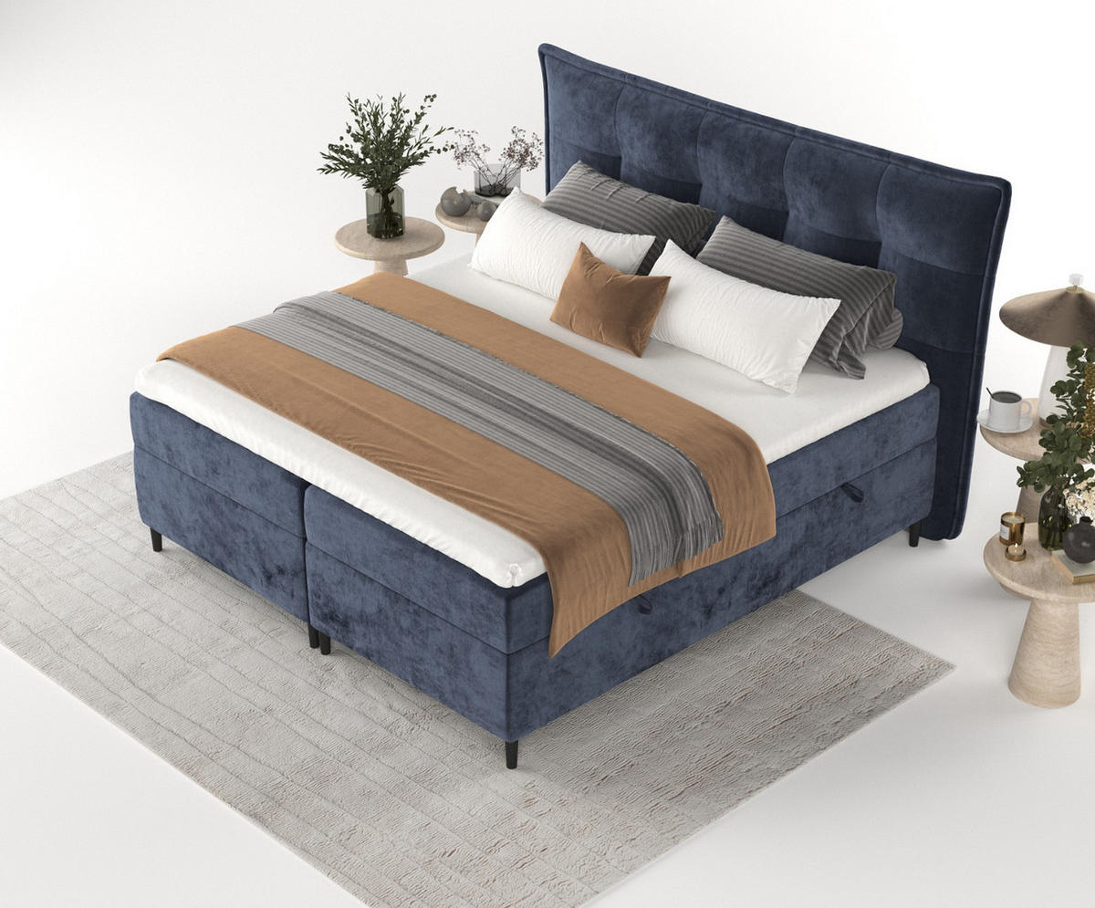 BOXBETT Las Palmas 140/200 cm Marineblau im Lotta Stoff - Schwarz/Dunkelblau, Holz/Holzwerkstoff (140/200cm) - AltaBeds