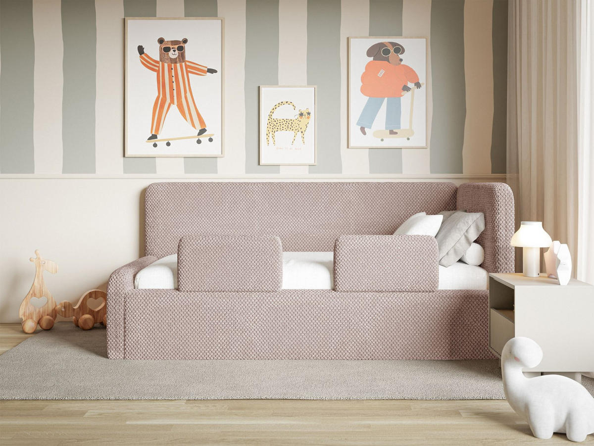 KINDERBETT Fanko Samt Puderrosa 90x200 cm - Hellrosa/Schwarz, Kunststoff/Textil (90/200cm) - Selsey