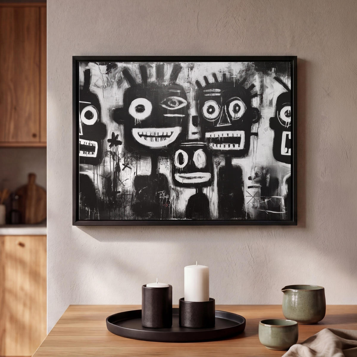 LEINWAND Bilder mit Rahmen - Malerei - Figuren - Schwarz - Abstrakt - 40x30 - Schwarz, Textil (40/30cm) - MuchoWow